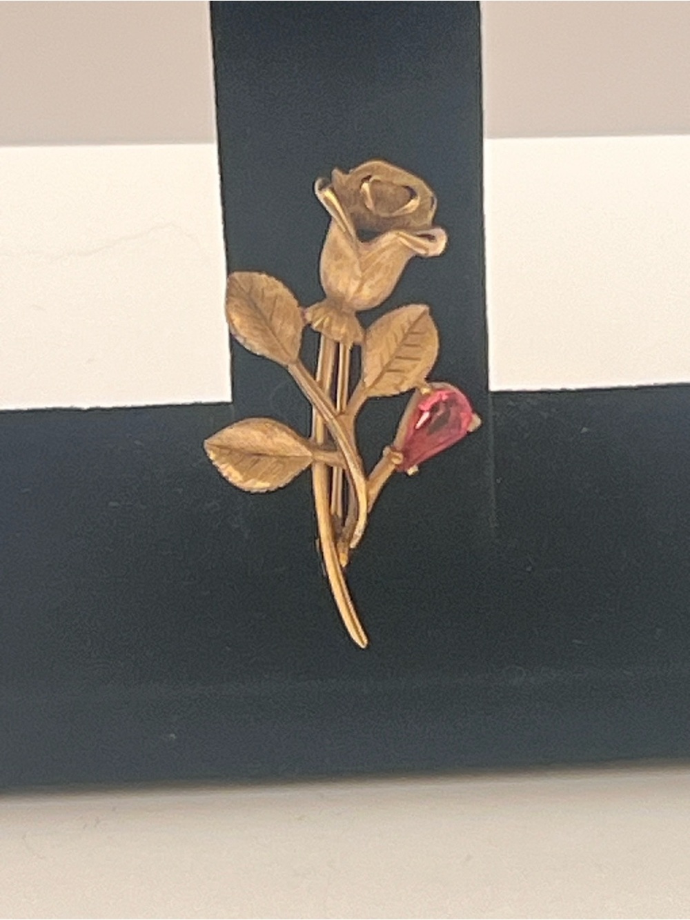 Avon Gold-Tone Rose Brooch with Red Bud